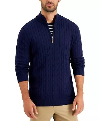 Club Room Men's Cable-Knit Quarter-Zip Sweater Navy Blue XL • $29.58