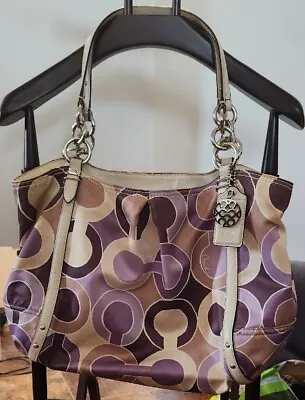 Coach Alexandra Outline Opt Art Satchel Tote Bag Lavender Purple Tan • $39