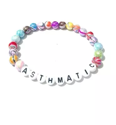 Medical Alert Bracelet SOS Warning Candy Stripe Acrylic Beads Stretch 8  • £5.99