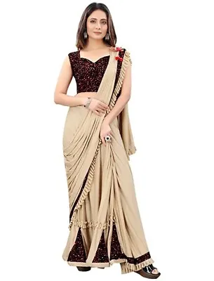 $35.50 • Buy Indian Style Women's Lycra Ready To Wear Lehenga Saree With Unstitched Blouse