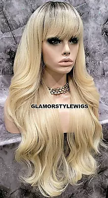 Full Wig Long Wavy Layered With Bangs Ombre Brown Bleach Blonde Mix Heat Ok Nwt • $59.95