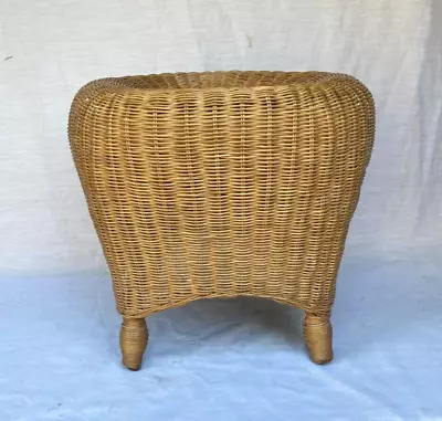 Vintage Mid Century Wicker Rattan Vanity Foot Stool Round Seat Plant Stand • $59.99