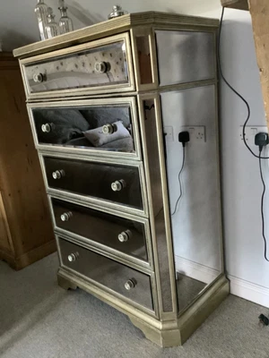 £395 • Buy 5 Drawer Mirror Chest Of Drawers Venetian Contrasting Antique Gold Edging