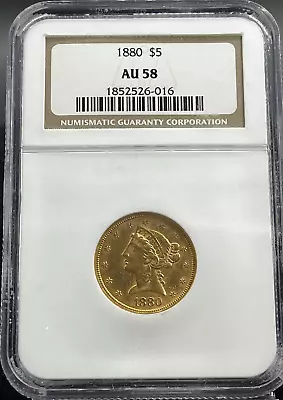 1880 Liberty Head Half Eagle $5 Gold Ngc Au58 • $530