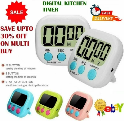 £0.99 • Buy Large Kitchen Timer Cooking Loud Magnetic Clock Stopwatch LCD Egg Digital Alarm