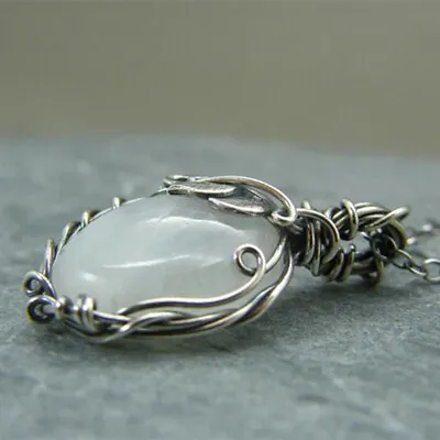 Vintage 925 Silver Moonstone Necklace Pendant For Women Party Jewelry Xmas Gift • $1.44