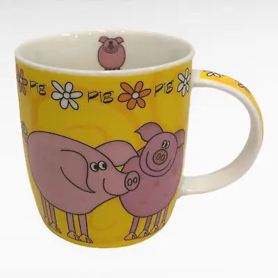 Maxwell And Williams Pig Mug Designer Homewares Porcelain Yellow Pink Flowers • $16.99