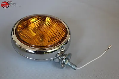 5  Small Chrome Amber Glass Fog Light Lamp 12 Volt Custom Car Pickup Truck • $47.39