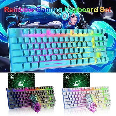 Wireless Gaming Keyboard And Mouse Rainbow LED 87 Key For PC MAC Laptop PS4 Xbox • £31.99