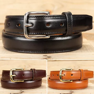 Amish Handmade Italian Leather Raised Center Dress Belt - Black Brown Or Cognac • $69.99