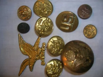 Vintage Collection Of 11 Brass & Metal Buttons  Military And Others • $5.99