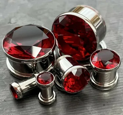 PAIR Large Red Gem Screw Fit Tunnels Plugs Gauges - Select Size 6g Up To 5/8  • $14.95