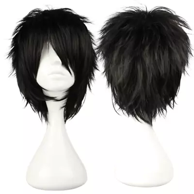 Short Black Cosplay Wig Spiky Fluffy Heat Resistant Synthetic Hair Emo Wig • $24.89