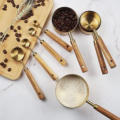 $8.24 • Buy Measuring Spoon Set Wooden Handle Stainless Steel Measuring Cups Spoons AU