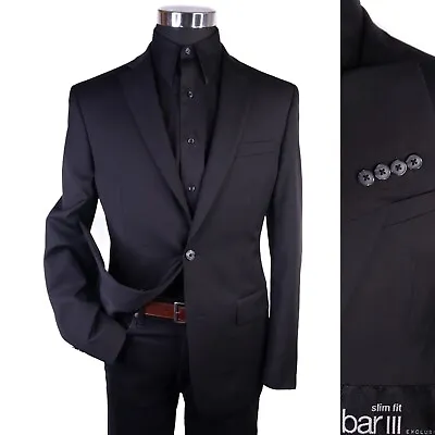 BAR III Men's Blazer Black Sz 40R Sport Coat Slim-Fit Solid Two Button Wool EUC • $39.75