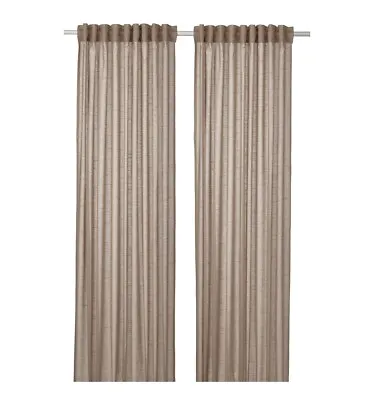 Ikea SILVERLONN Sheer Net Curtains 1 Pair 145x250cm Sunlight Through Beige • £29.88