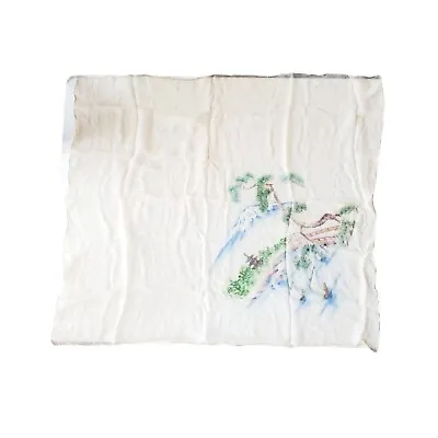 Vintage Japanese Hand Painted Silk Scarf Mt Fuji Temple  • $9.95