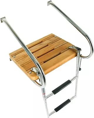 2 Steps Boat In-Board Folding Boat Ladder With 2 Handrail And Teak Swim Platform • $121.99