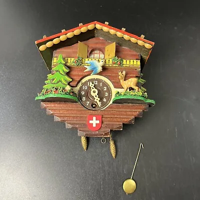 German Novelty Mini Cuckoo Clock Tree Bird Deer/Fawn Wooden No Key Part/Repair • $32.99