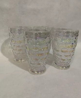 4 VTG Federal Glass Yorktown Iridescent Thumbprint 4.75” Footed Tumblers 10 Oz. • $20