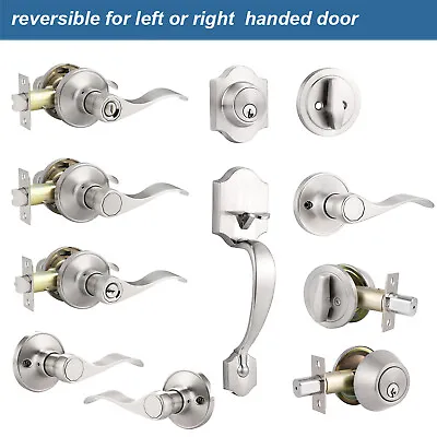 Front Door Handle Entry Lock Set Brushed Nickel Privacy Passage Levers Knobs • $57.74
