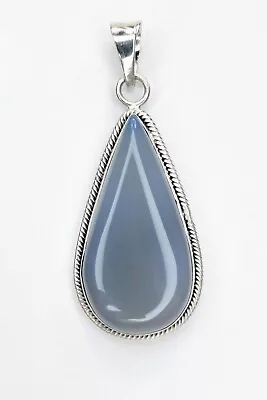 Large Vtg Genuine Chalcedony Opal Gemstone 925 Sterling Silver Teardrop Pendant • $14.99