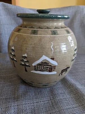 Sonoma Home Goods Lodge 8 1/2  Cookie Jar Cabin Moose Canister Wilderness Tree • $49.99