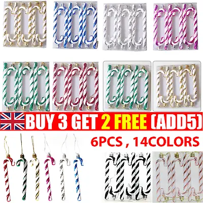 Pack Of 6 - 13CM Glitter Candy Cane –Christmas Tree Hanging Decoration Bauble • £0.99