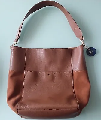 £9.99 • Buy ACCESSORIZE Tan Real Leather And Suede Boho Shoulder Bucket Bag Large 32cm