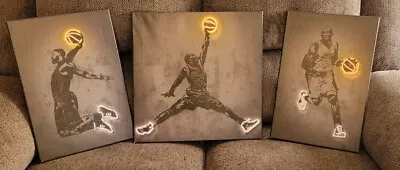 3 Large Basketball Canvases Michael Jordan Lebron James Kobe Bryant Lakers Bulls • $50