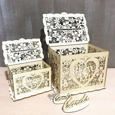 Rustic Wishing Well Card Box Decorative Wood Carved Wedding Engagements Party • $18.49
