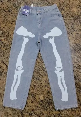 Women's Blue Jeans NEW WITH TAGS Vinyl Skeleton Accents Size Med Straight Leg  • $25