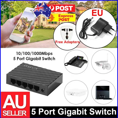 $23.99 • Buy 10/100/1000M 5 Port Gigabit Switch RJ45 Desktop Ethernet Network HUB (EU) AU