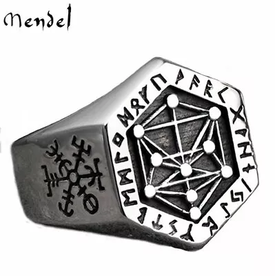 MENDEL Mens Nordic Viking Kabbalah Tree Of Life Vegvisir Rune Ring Men Size 7-15 • $14.99