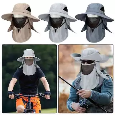 Men Wide Brim Sun Hat UV Protection Bucket Cap For Hiking Camping Fishing Safari • $9.85