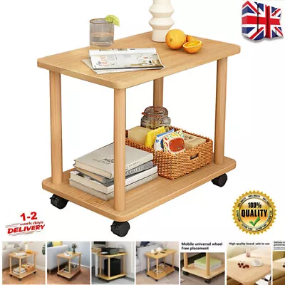 2 Tier Square Coffee Table Small Centre Table Side Table W/ Moving Fixed Wheel • £19.99