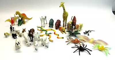 Plastic Molded Miniature Wild Safari Animals Lot Of 34 Dinosaurs Spiders Snakes • $15.95