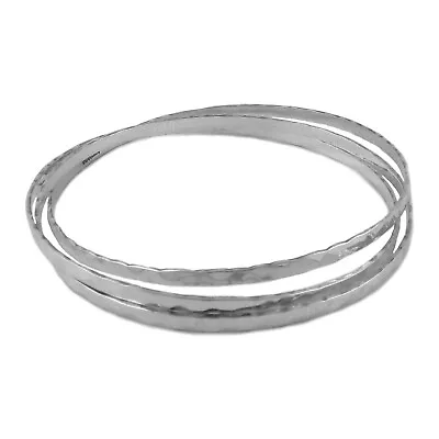 Hallmarked Solid 925 Sterling Silver 3 In 1 Hammered Bangle Handmade Jewellery • £89.99