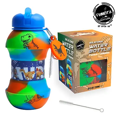 FunKitZ Dinosaur Kids Water Bottle - Collapsible Water Bottle Kids - BPA FREE • £9.99