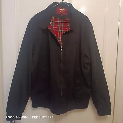 Merc Mens London Classic Tartan Lined Harrington Bomber Black Jacket Size XL • £43