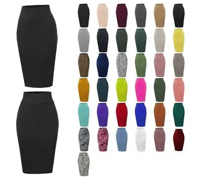 Basic Solid Ponte Knee Length Slit Techno Span High Waist  Pencil Skirt • $17.90