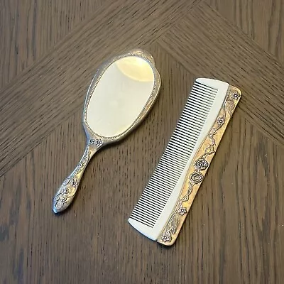 SILVER Dresser Vanity Set 2 Piece(Mirror And Comb) Antique Vintage Butterfly • $22.50