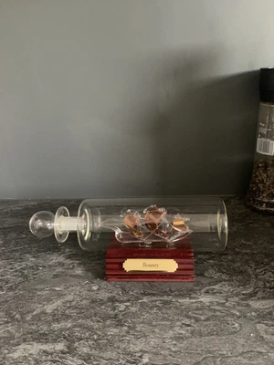 £20.50 • Buy Glass Ship In A Bottle HMS BOUNTY Of 1989 Muiiny Amethyst Sails On A Wood Stand