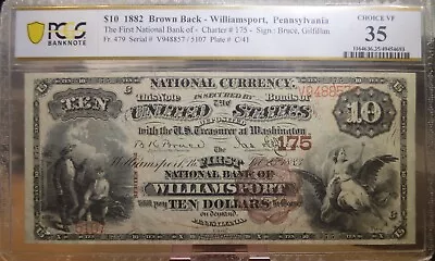 1882 $10 The First National Bank WILLIAMSPORT PA National Currency CH# 175 • $3450