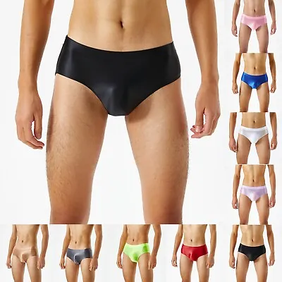 Mens Crotch Seamless Glossy Silky High Elastic Plus Size Mens Briefs Underwear • £6.01