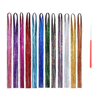 47 Inches Hair Extension Tinsel Kit With Tool 12 Mixed Colors 2400 Strands O4I1 • £8.99