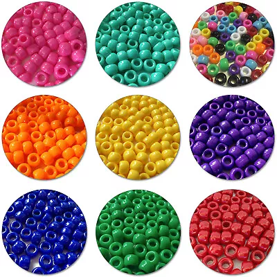 £2.20 • Buy 100 X OPAQUE | BARREL | Pony Beads | Choose Your Colour | 9x6mm | 750