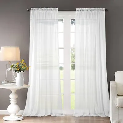 Dreaming Casa Solid Sheer Curtains Draperies White Rod Pocket 2 Panels 52  W X 9 • $45.40