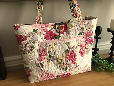 Sweet Pink Roses~ QUILTED SHOULDER BAG Made W/ LAURA ASHLEY *Lidia* Fabric NEW ! • $38.99