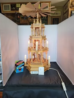 VTG. LARGE 24  Christmas Nativity 4Tier Pyramid ELECTRIC Seiffener Pyramidenhaus • $799